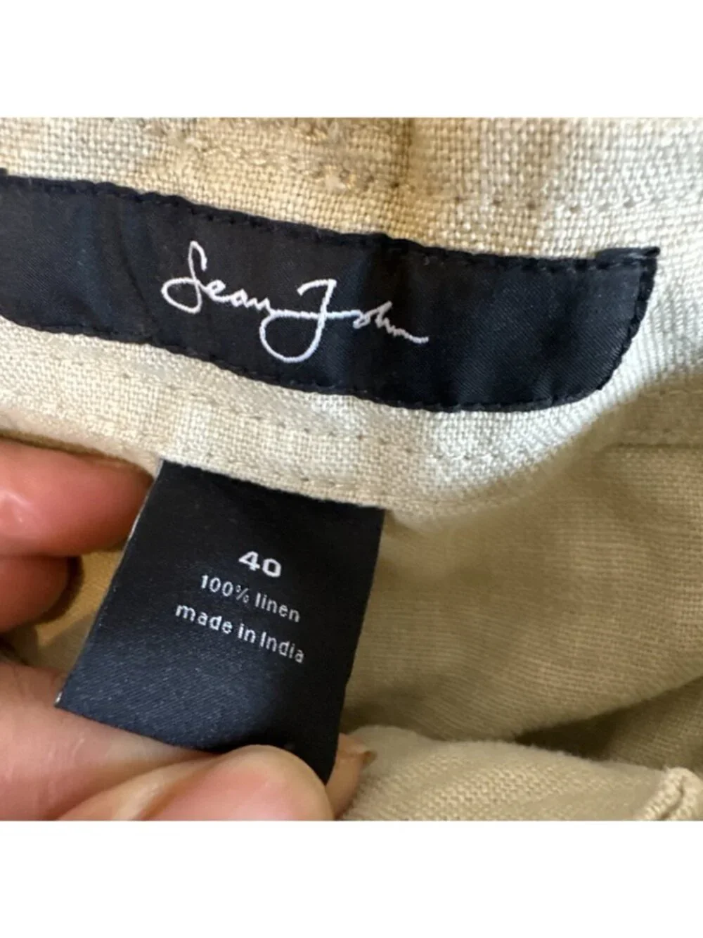 Sean John 100% Linen Drawstring Pants Men's 40x33 Khaki Straight Leg